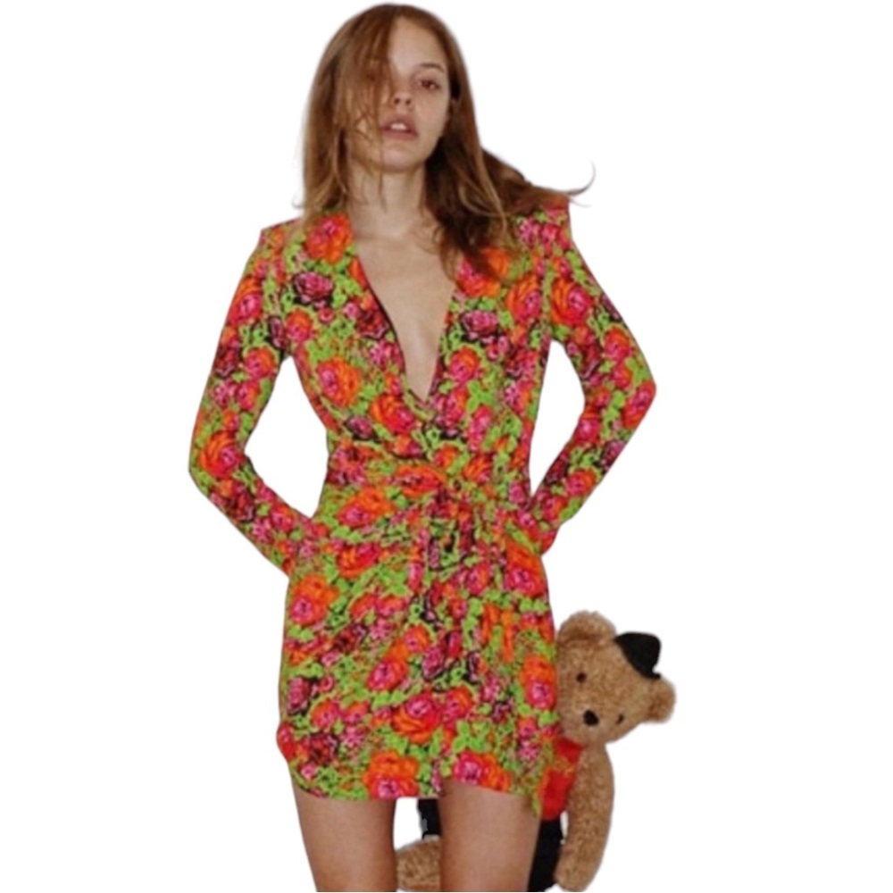 Zara Vibrant Floral Mini Dress - Pink and Orange